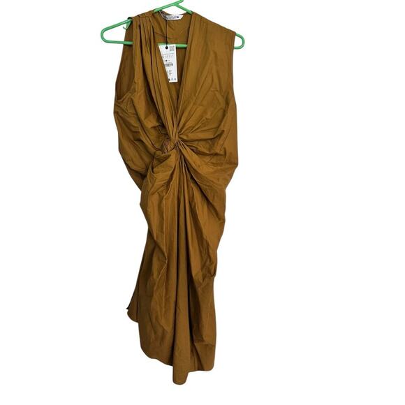 NWT Zara Women's Mustard Yellow 100% Cotton Poplin Midi Dress Size Small - Picture 2 of 7